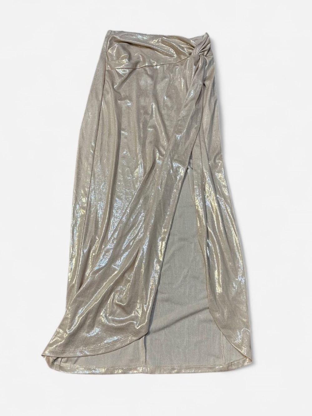 Aqua Metallic Champagne High-Low Wrap Skirt XS